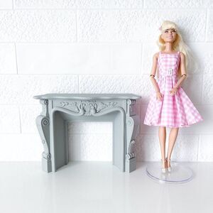 Gray Ornate Fireplace Mantle Miniature 1:6 Scale Dollhouse Furniture Barbie